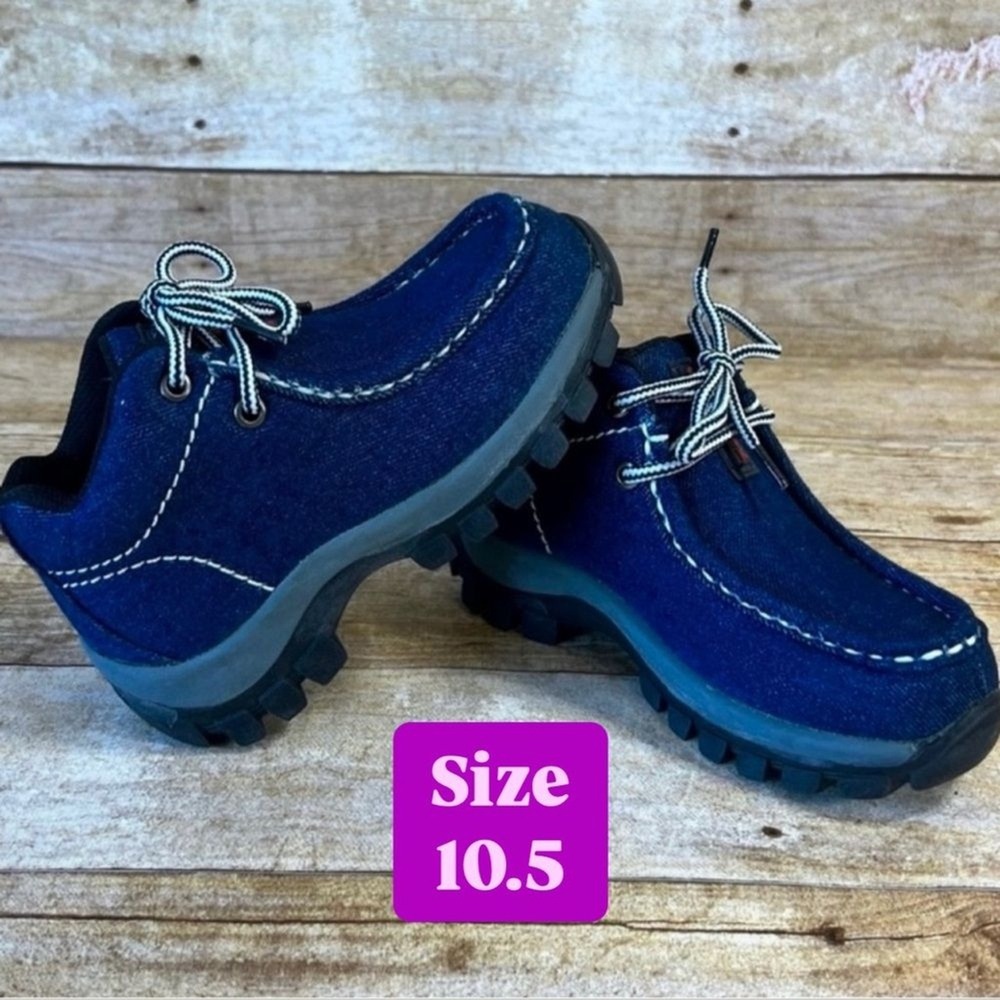 Redhawk Kids Denim‎ Moc Toe Boots Dark Blue Lace Up Shoes Size 10.5